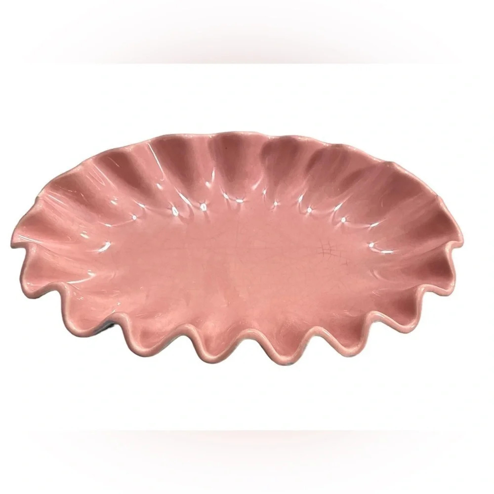 SOLD - Royal Haeger MCM ruffled rim vintage oblong console bowl in mauve - Picture 1 of 5